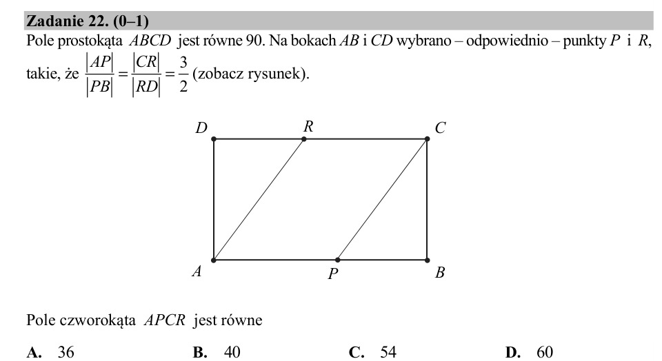 Zadanie 22: Pole czworokąta APCR - matura matematyka 2020