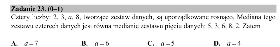 Zadanie 23: Mediana zestawu danych - matura matematyka 2020