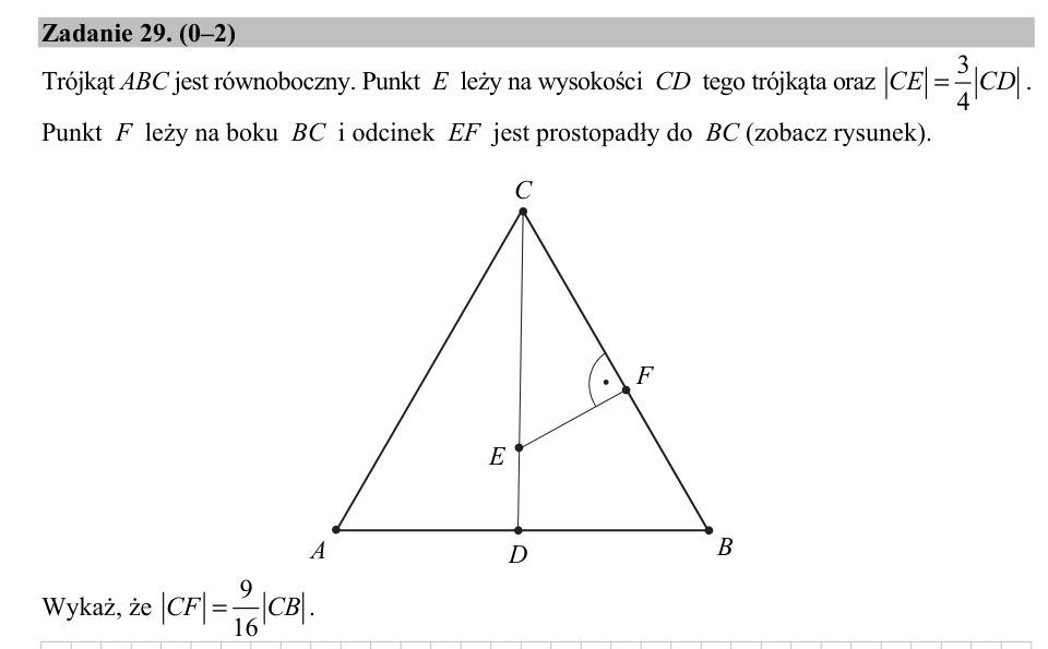 Zadanie 29: Stosunek odcinków w trójkącie - matura matematyka 2020