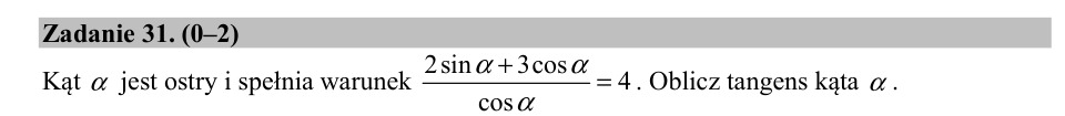 Zadanie 31: Tangens kąta ostrego - matura matematyka 2020