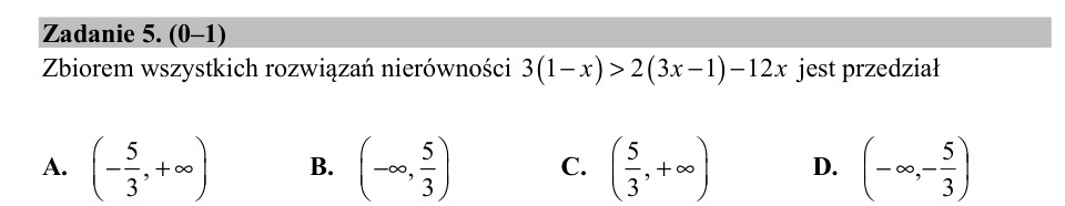 Zadanie 5: Zbiór rozwiązań nierówności - matura matematyka 2020