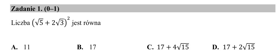 Zadanie 1: Kwadrat sumy pierwiastków - matura matematyka 2020