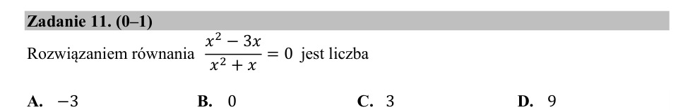 Zadanie 11: Liczba rozwiązań równania - matura matematyka 2020