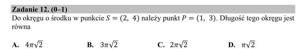 Zadanie 12: Długość okręgu - matura matematyka 2020