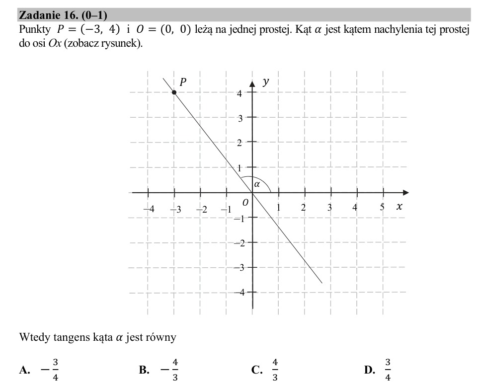 Zadanie 16: Tangens kąta nachylenia - matura matematyka 2020