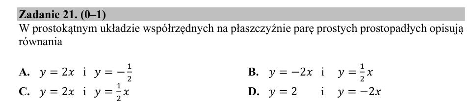 Zadanie 21: Para prostych prostopadłych - matura matematyka 2020