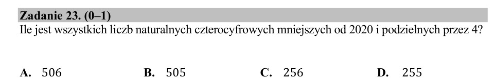 Zadanie 23: Liczby czterocyfrowe podzielne - matura matematyka 2020