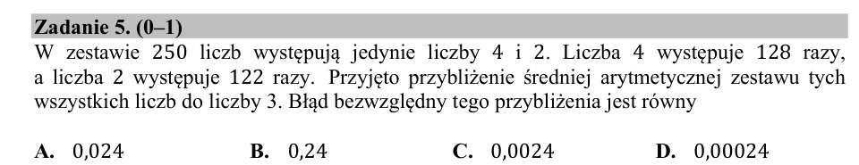 Zadanie 5: Błąd bezwzględny przybliżenia - matura matematyka 2020