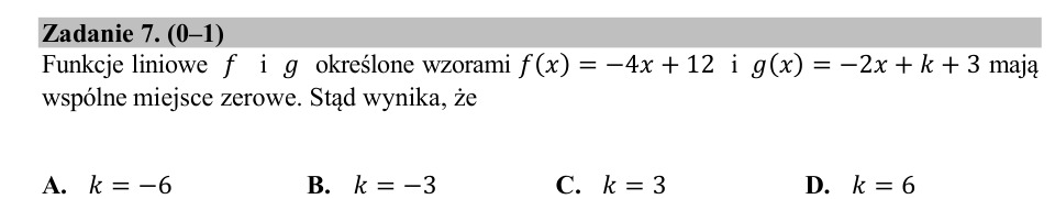 Zadanie 7: Wspólne miejsce zerowe - matura matematyka 2020