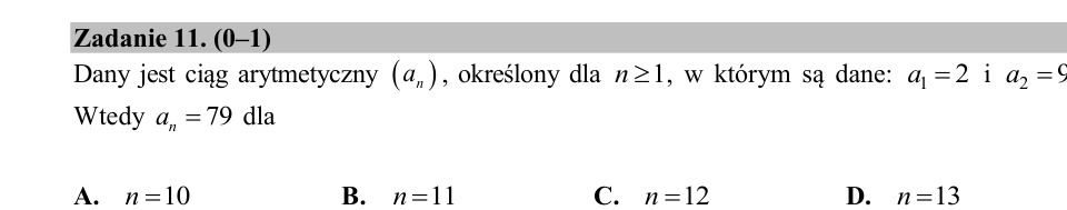 Zadanie 11: Numer wyrazu ciągu - matura matematyka 2020