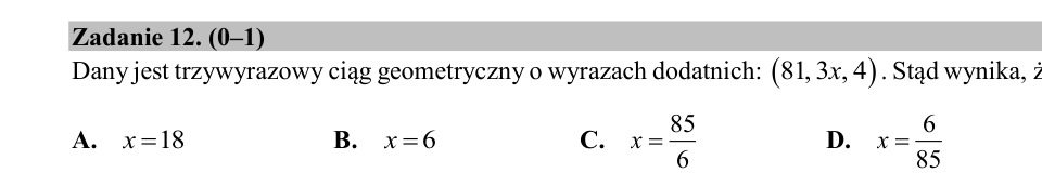 Zadanie 12: Parametr ciągu geometrycznego - matura matematyka 2020
