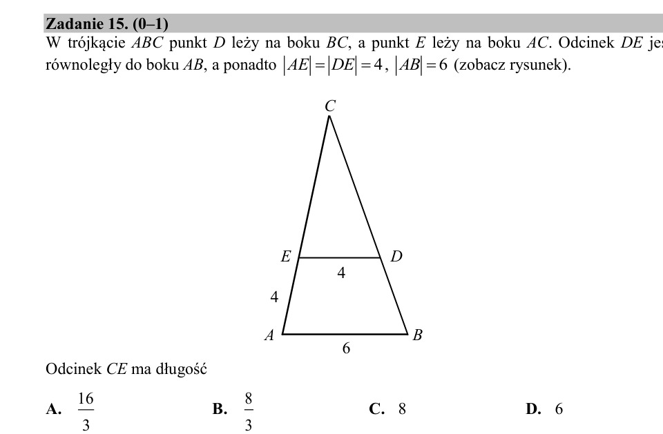 Zadanie 15: Długość odcinka CE - matura matematyka 2020