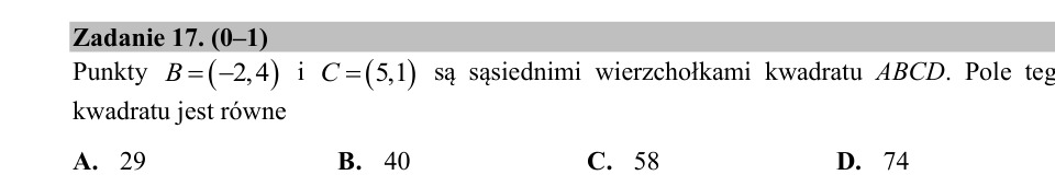 Zadanie 17: Pole kwadratu ABCD - matura matematyka 2020