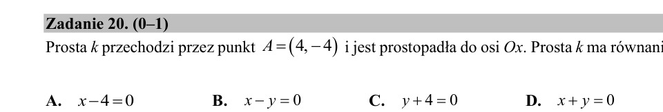 Zadanie 20: Równanie prostej pionowej - matura matematyka 2020