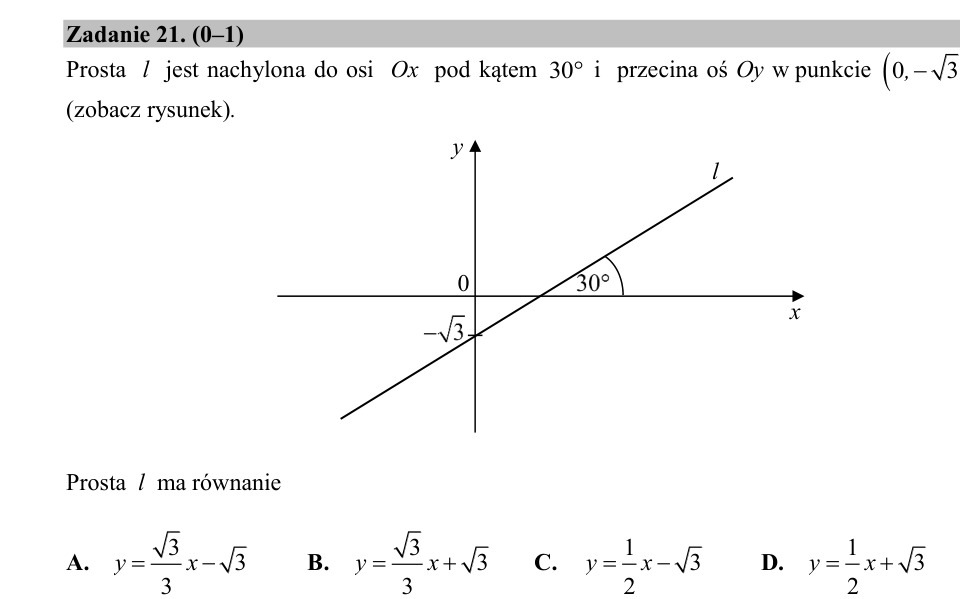 Zadanie 21: Równanie prostej nachylonej - matura matematyka 2020