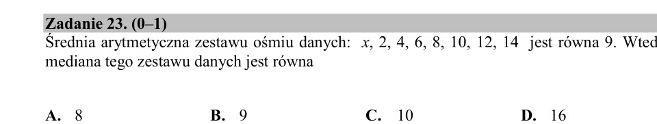 Zadanie 23: Mediana zestawu danych - matura matematyka 2020