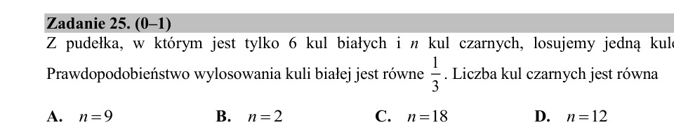 Zadanie 25: Liczba kul czarnych - matura matematyka 2020