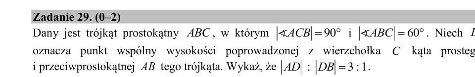 Zadanie 29: Stosunek odcinków wysokości - matura matematyka 2020