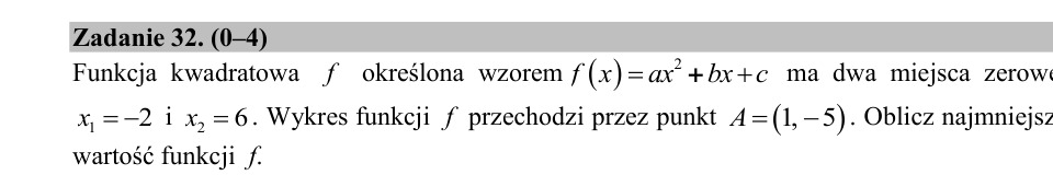 Zadanie 32: Najmniejsza wartość funkcji - matura matematyka 2020
