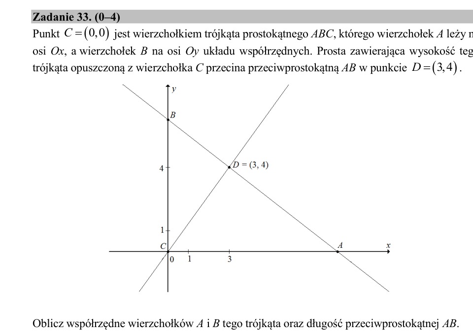 Zadanie 33: Wierzchołki trójkąta prostokątnego - matura matematyka 2020