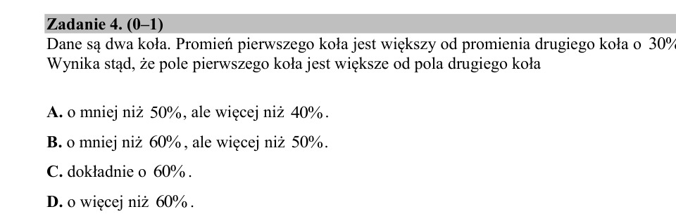 Zadanie 4: Porównanie pól dwóch kół - matura matematyka 2020