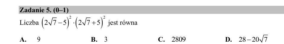Zadanie 5: Iloczyn kwadratów dwumianów - matura matematyka 2020