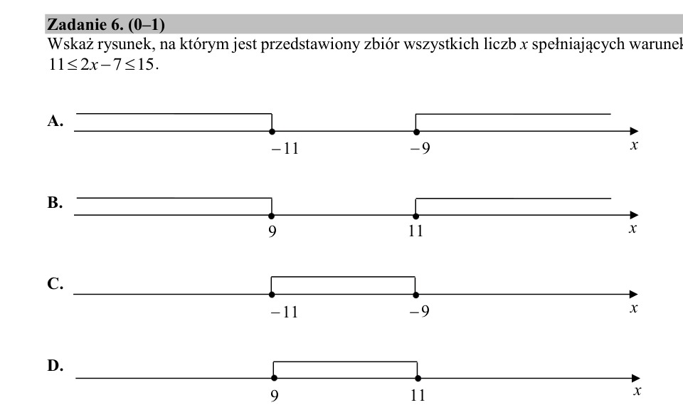 Zadanie 6: Zbiór na osi liczbowej - matura matematyka 2020