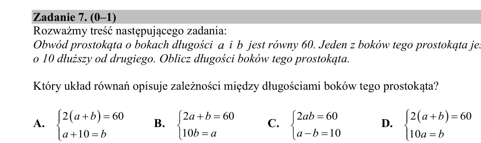 Zadanie 7: Układ równań prostokąta - matura matematyka 2020
