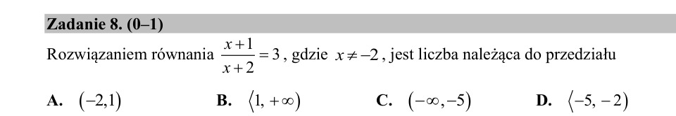 Zadanie 8: Przedział rozwiązania równania - matura matematyka 2020