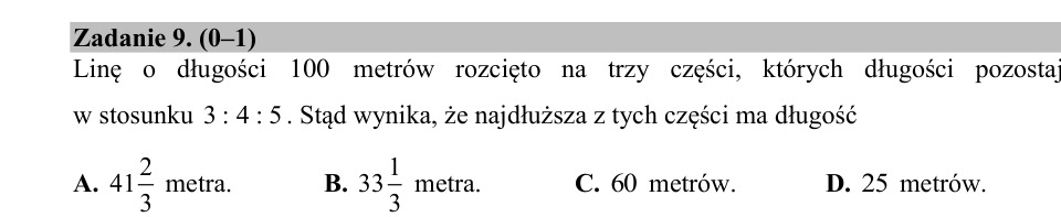 Zadanie 9: Najdłuższa część liny - matura matematyka 2020