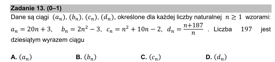 Zadanie 13: Dziesiąty wyraz ciągu - matura matematyka 2021