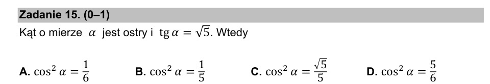 Zadanie 15: Cosinus kąta ostrego - matura matematyka 2021