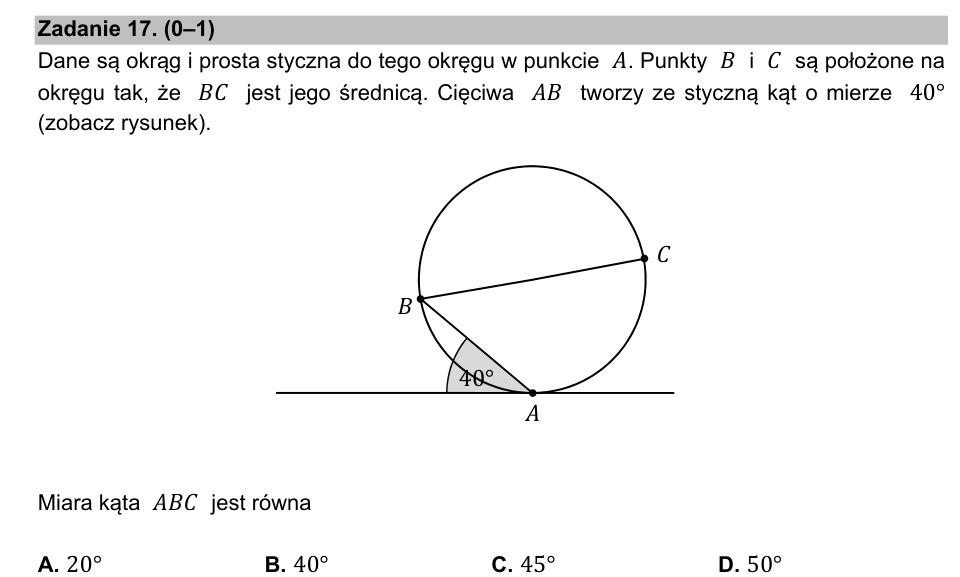 Zadanie 17: Miara kąta ABC - matura matematyka 2021
