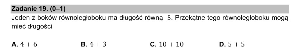 Zadanie 19: Długości przekątnych równoległoboku - matura matematyka 2021
