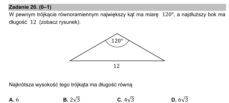Zadanie 20: Najkrótsza wysokość trójkąta - matura matematyka 2021