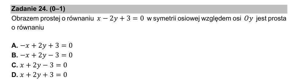 Zadanie 24: Obraz prostej w symetrii - matura matematyka 2021