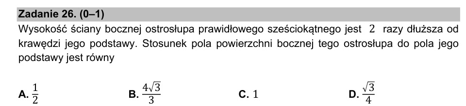 Zadanie 26: Stosunek pól ostrosłupa - matura matematyka 2021