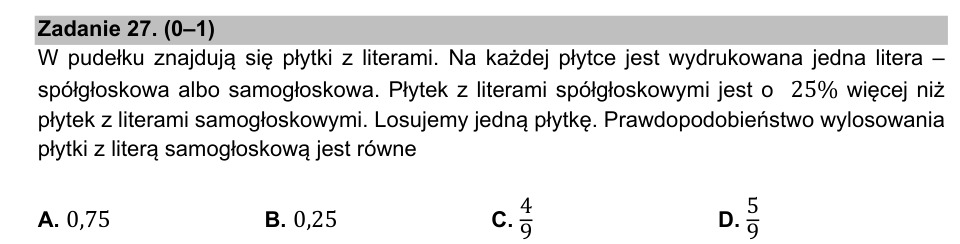 Zadanie 27: Prawdopodobieństwo litery samogłoskowej - matura matematyka 2021