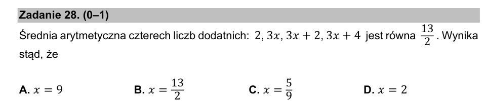 Zadanie 28: Średnia czterech liczb - matura matematyka 2021