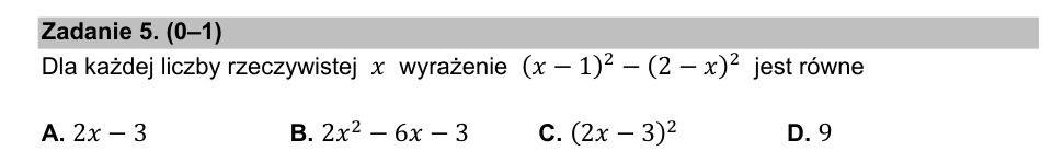 Zadanie 5: Różnica kwadratów dwumianów - matura matematyka 2021