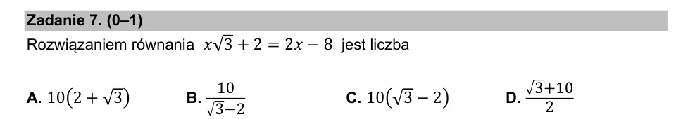 Zadanie 7: Rozwiązanie równania liniowego - matura matematyka 2021
