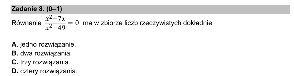 Zadanie 8: Liczba rozwiązań równania - matura matematyka 2021