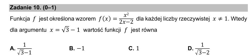 Zadanie 10: Wartość funkcji wymiernej - matura matematyka 2021