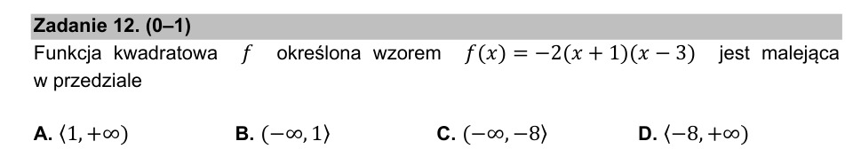Zadanie 12: Przedział malejącej funkcji - matura matematyka 2021