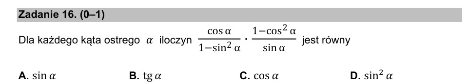 Zadanie 16: Iloczyn funkcji trygonometrycznych - matura matematyka 2021