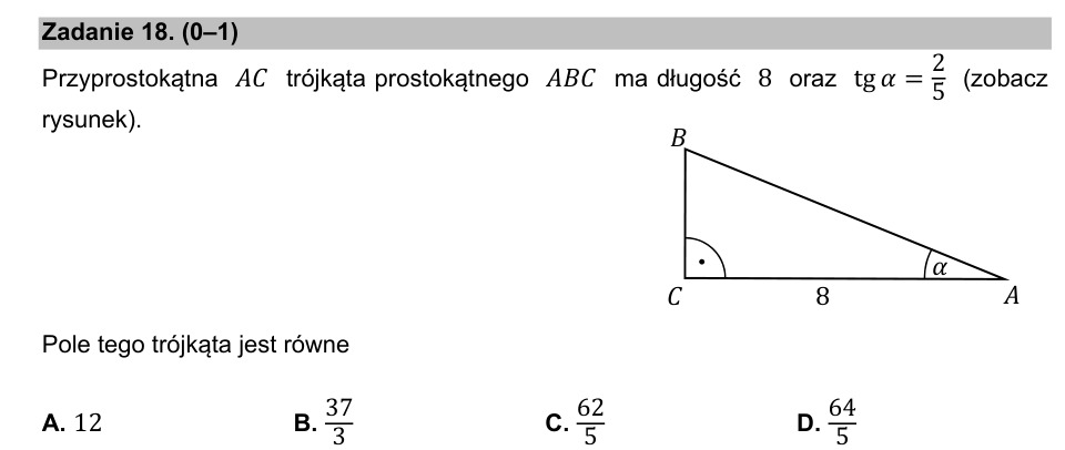 Zadanie 18: Pole trójkąta prostokątnego - matura matematyka 2021