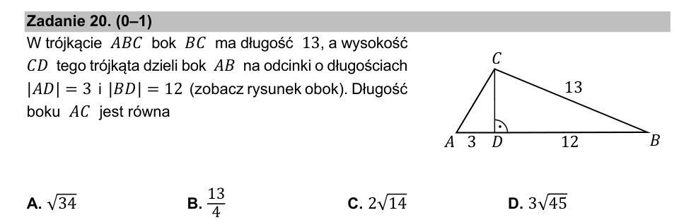 Zadanie 20: Długość boku AC - matura matematyka 2021