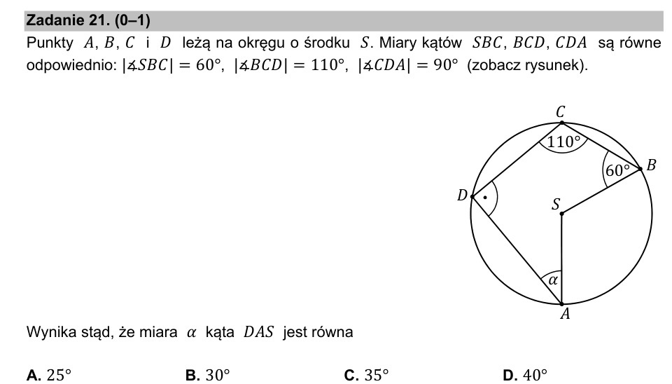 Zadanie 21: Miara kąta DAS - matura matematyka 2021