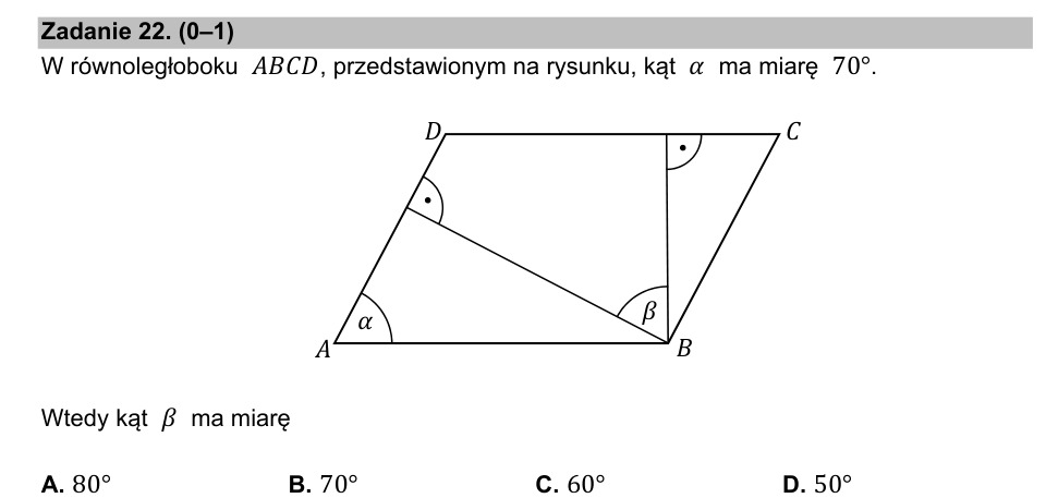 Zadanie 22: Kąt w równoległoboku - matura matematyka 2021