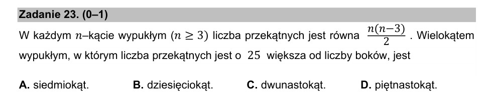Zadanie 23: Przekątne wielokąta wypukłego - matura matematyka 2021